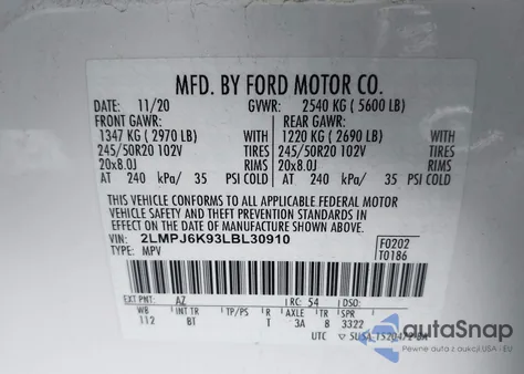 2020 Lincoln Nautilus Reserve from USA, damaged, VIN 2LMPJ6K93LBL30910